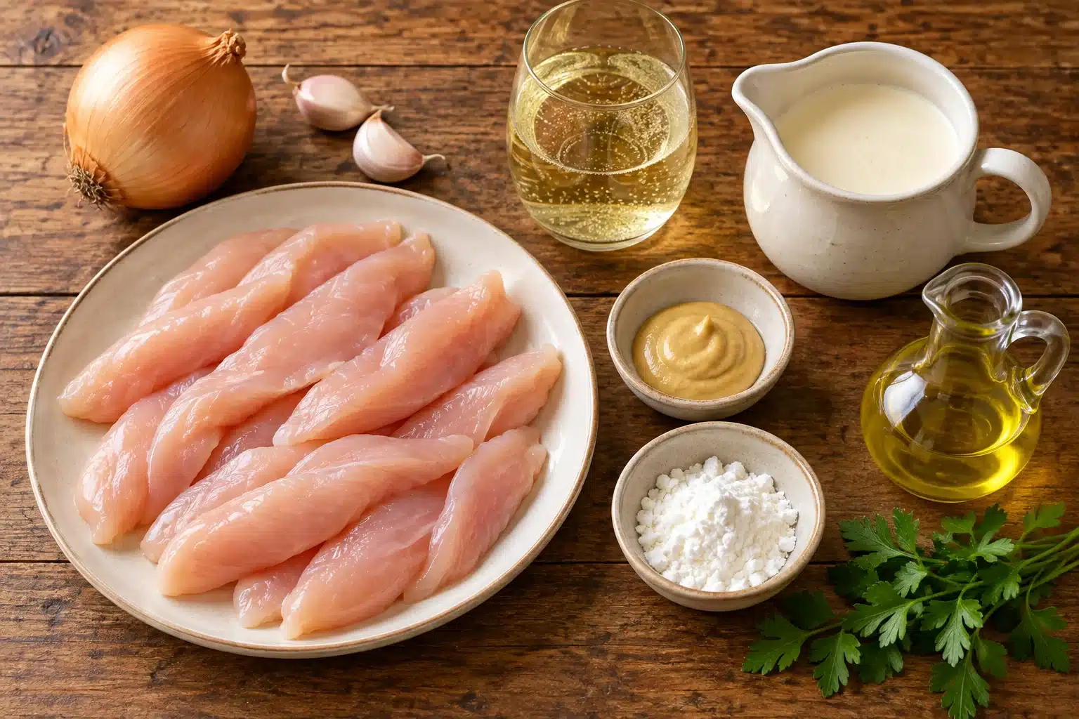 Ingredientes para solomillitos de pollo al cava