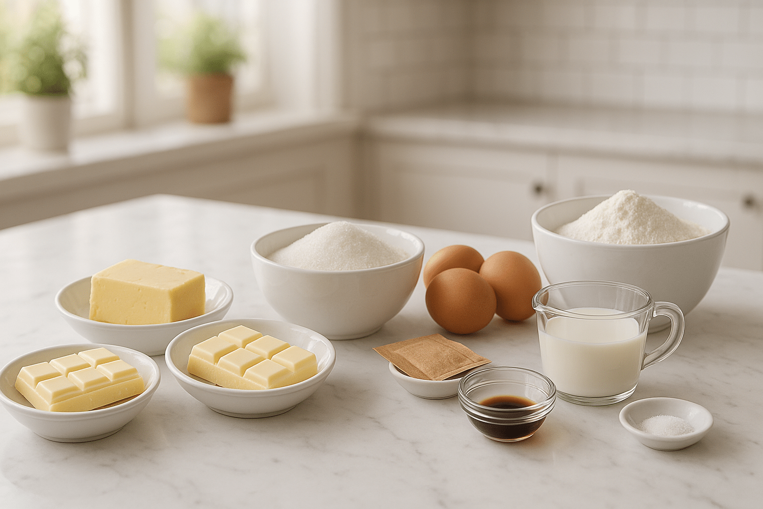 Ingredientes para el Bizcocho de chocolate blanco con muselina de limon Ingredientes para el Bizcocho de chocolate blanco con muselina de limon