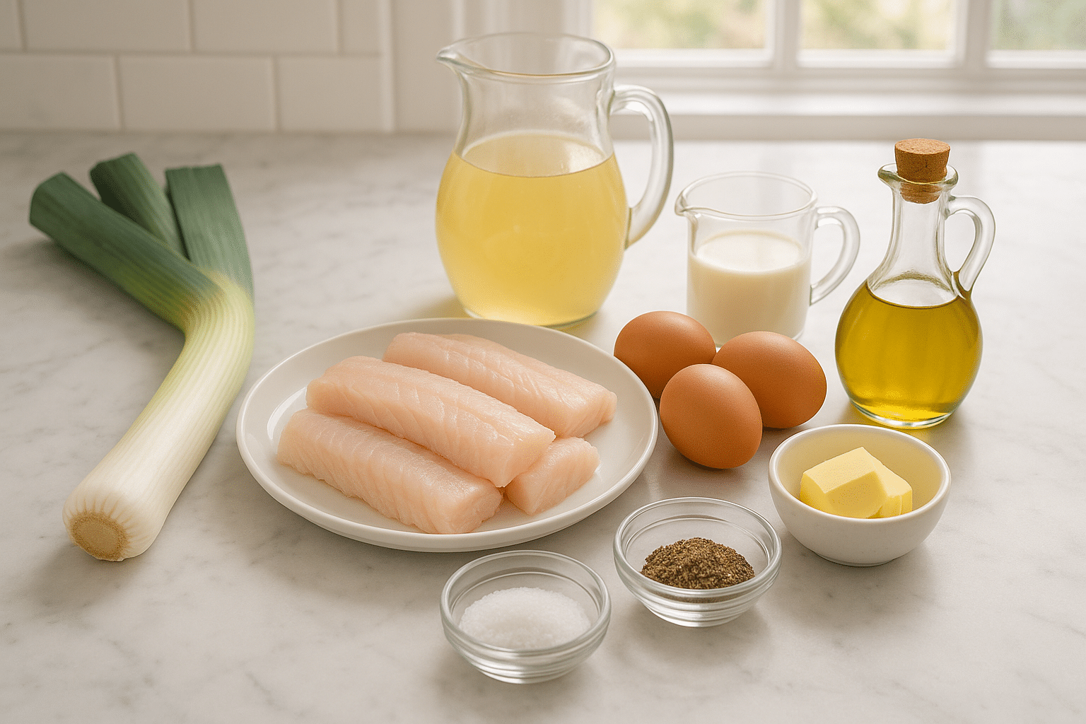 Corona de merluza con salsa de puerros Corona de merluza con salsa de puerros