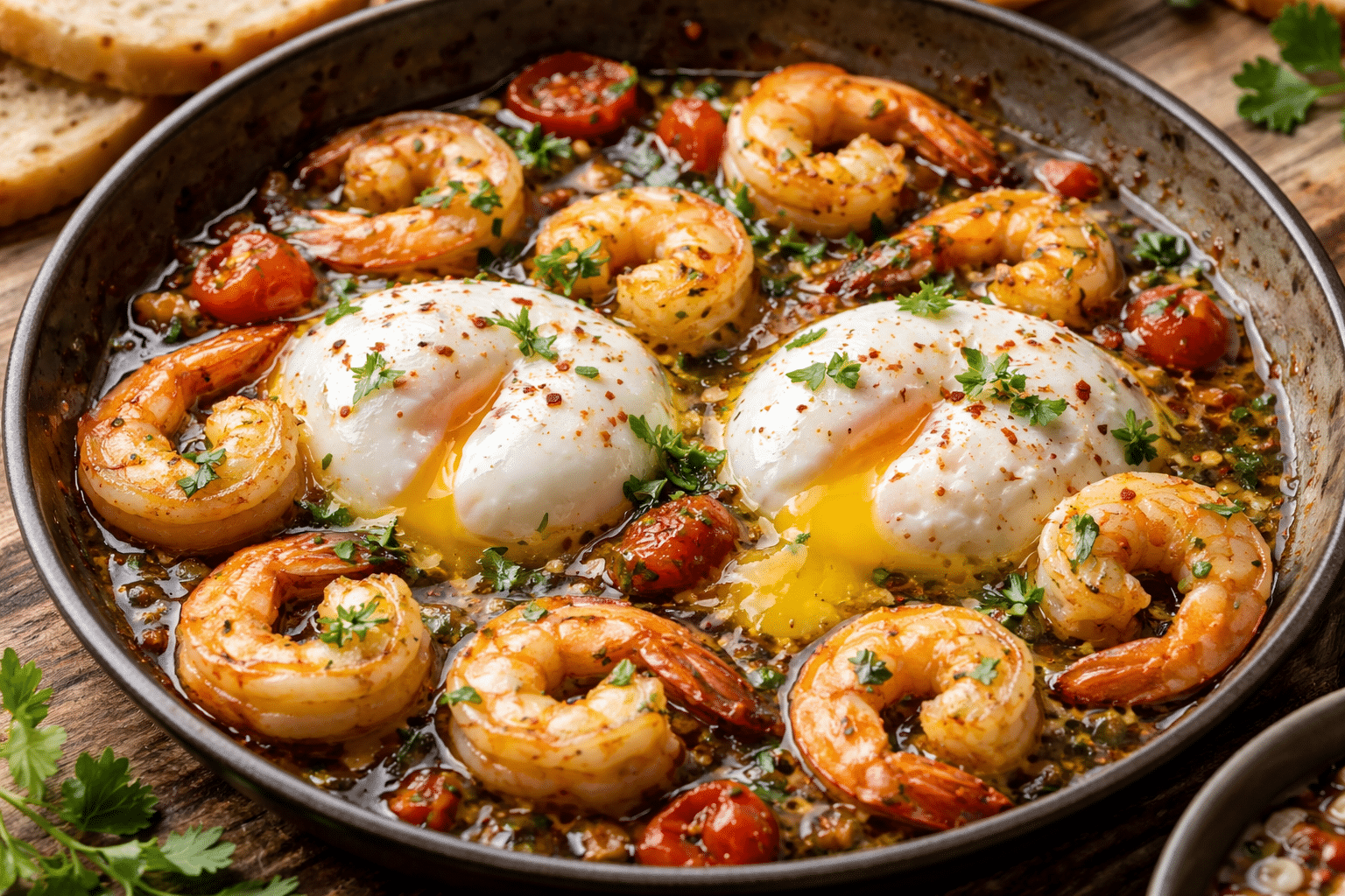 Huevos escalfados con gambas Huevos Escalfados con Gambas