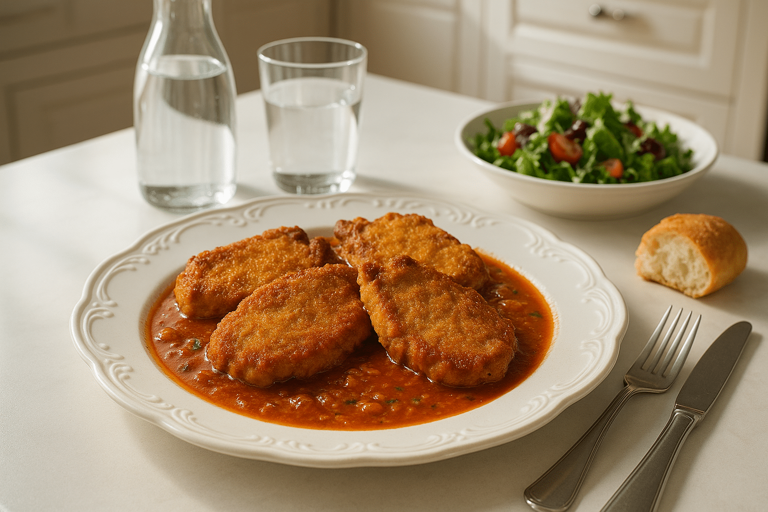 Receta casera de Chuletas empanadas en salsa Receta casera de Chuletas empanadas en salsa