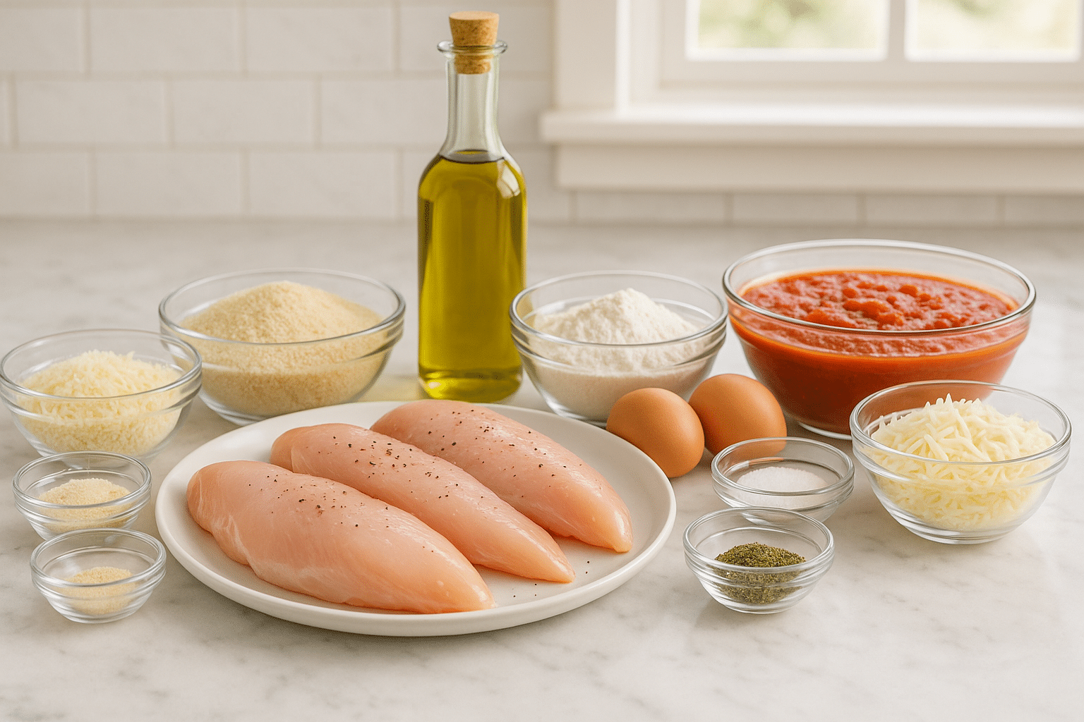 Ingredientes para el pollo a la parmesana Ingredientes para el pollo a la parmesana