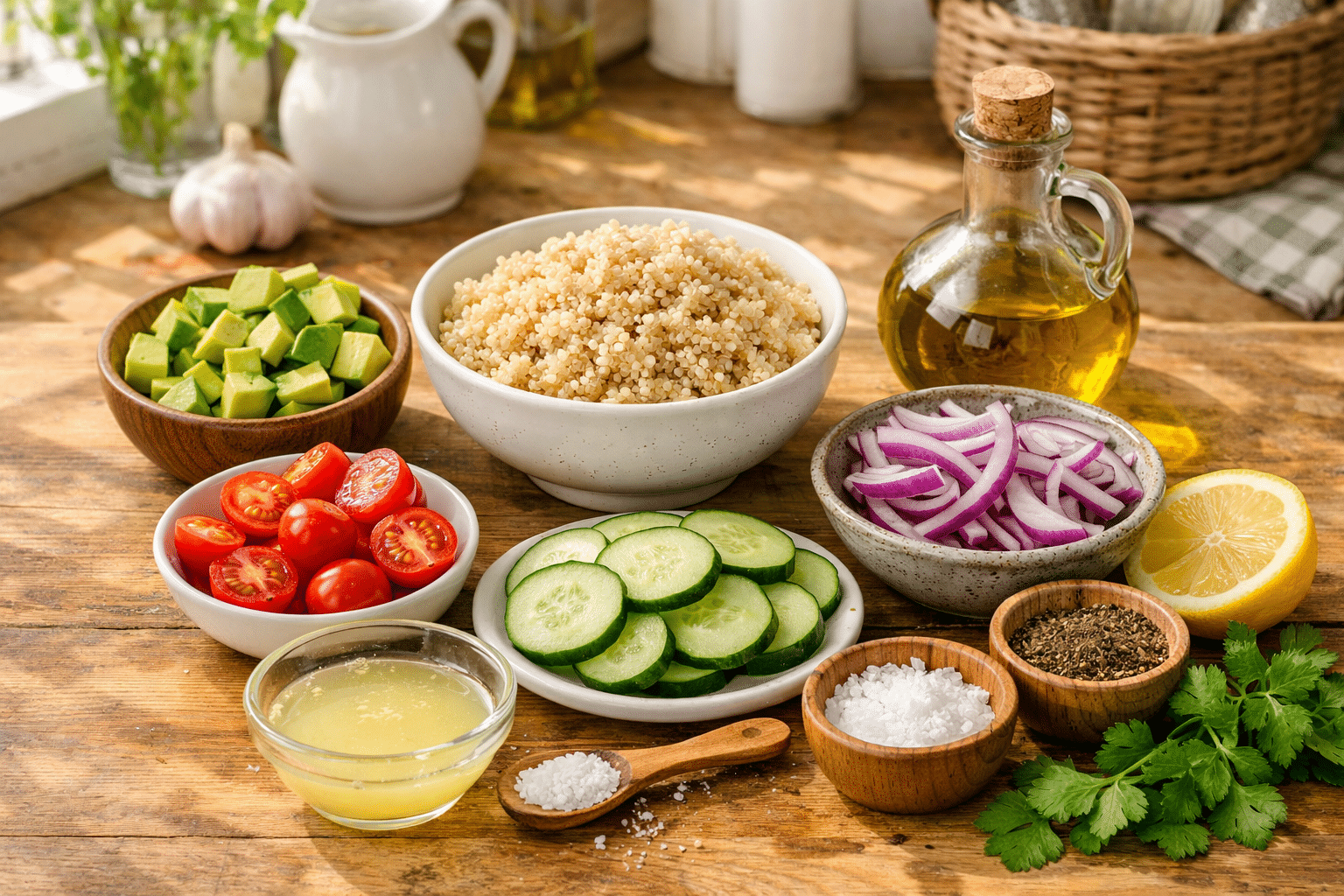 Ensalada Fácil De Quinoa Y Aguacate Ingredientes para la Ensalada Fácil De Quinoa Y Aguacate
