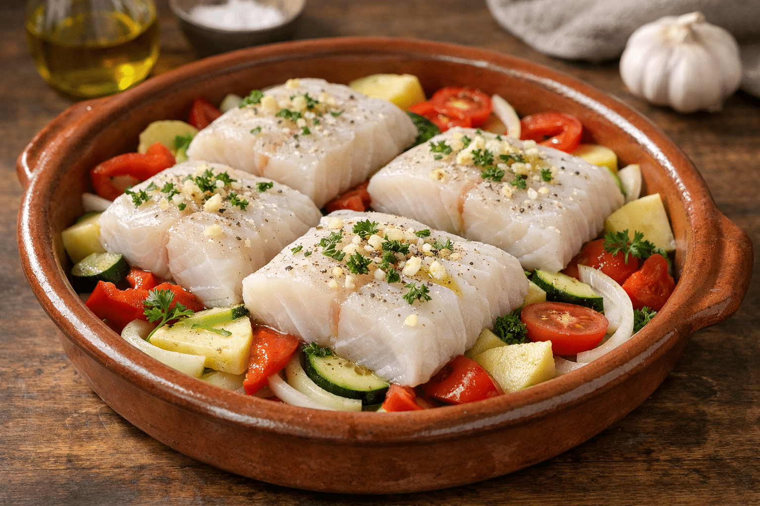 Bacalao al horno Montar el bacalao al horno