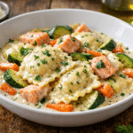 Ravioli con Salmón y Verduras