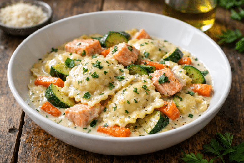 Ravioli con Salmón y Verduras Ravioli con Salmón y Verduras
