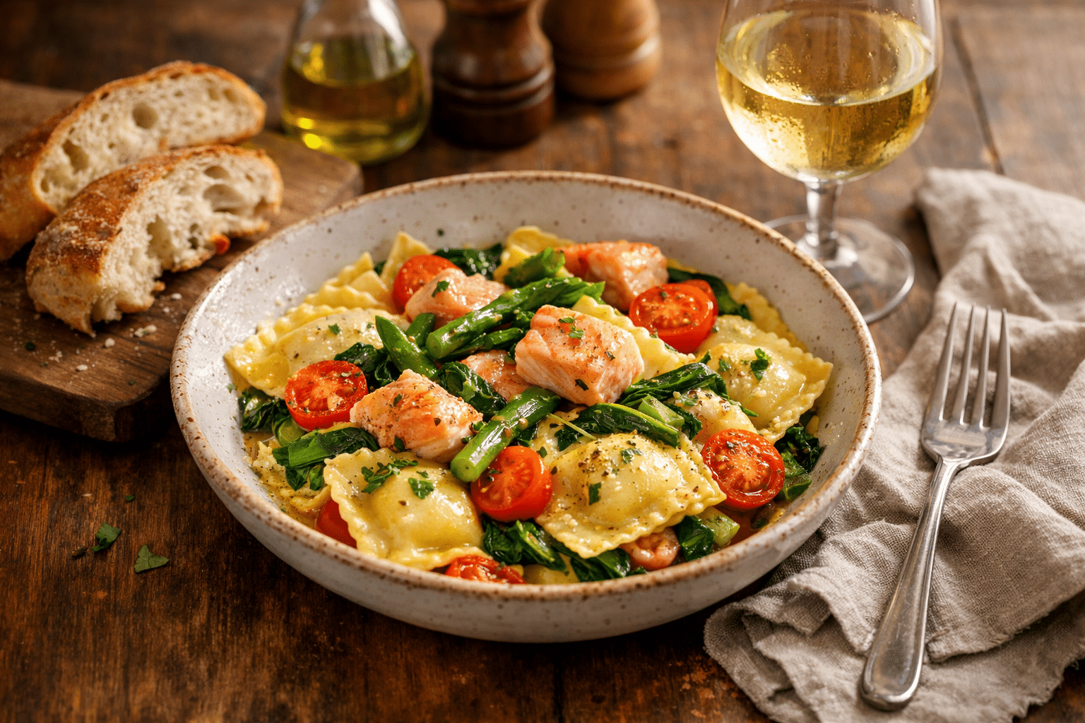 Ravioli con Salmón y Verduras Ravioli con Salmón y Verduras