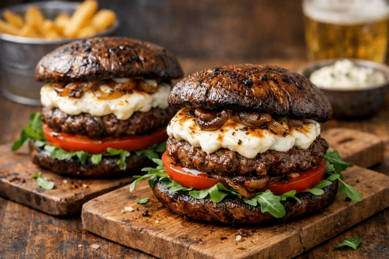 Hamburguesas Portobello con Queso de Cabra Hamburguesas Portobello con Queso de Cabra