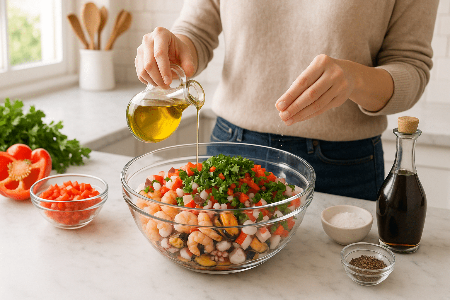 Aliñar el salpicón Aliñar el salpicón