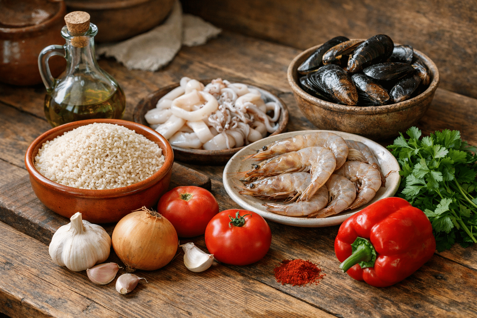 Arroz Caldoso con Mariscos Ingredientes para el arroz caldoso con mariscos