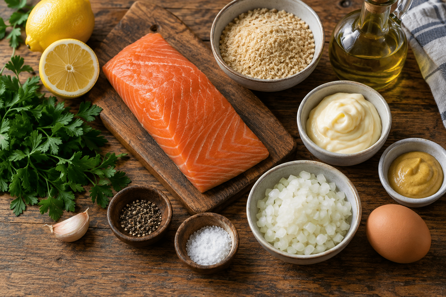 Tortas de salmón Ingredientes para las tortas de salmón