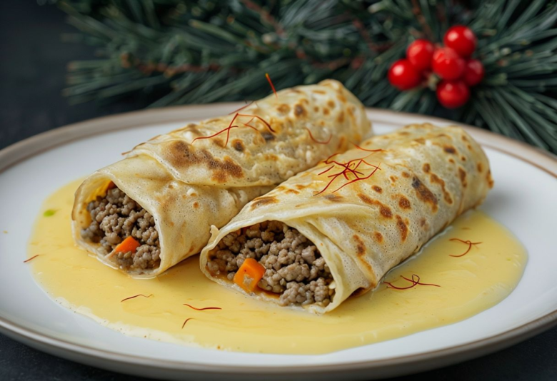 Crepes rellenas de gambas y mejillones al azafrán Crepes rellenas de gambas y mejillones al azafrán receta casera paso a paso
