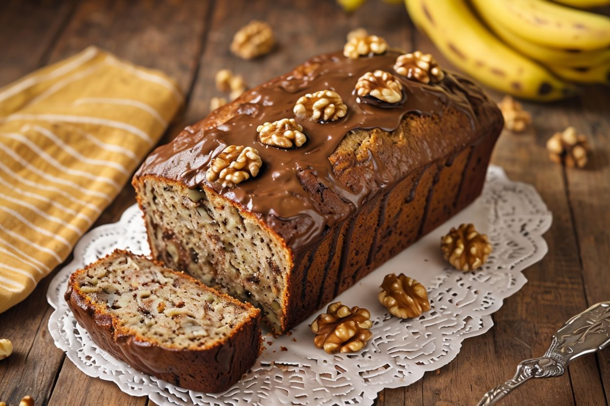 Pastel de plátano cubierto de chocolate Pastel de plátano cubierto de chocolate