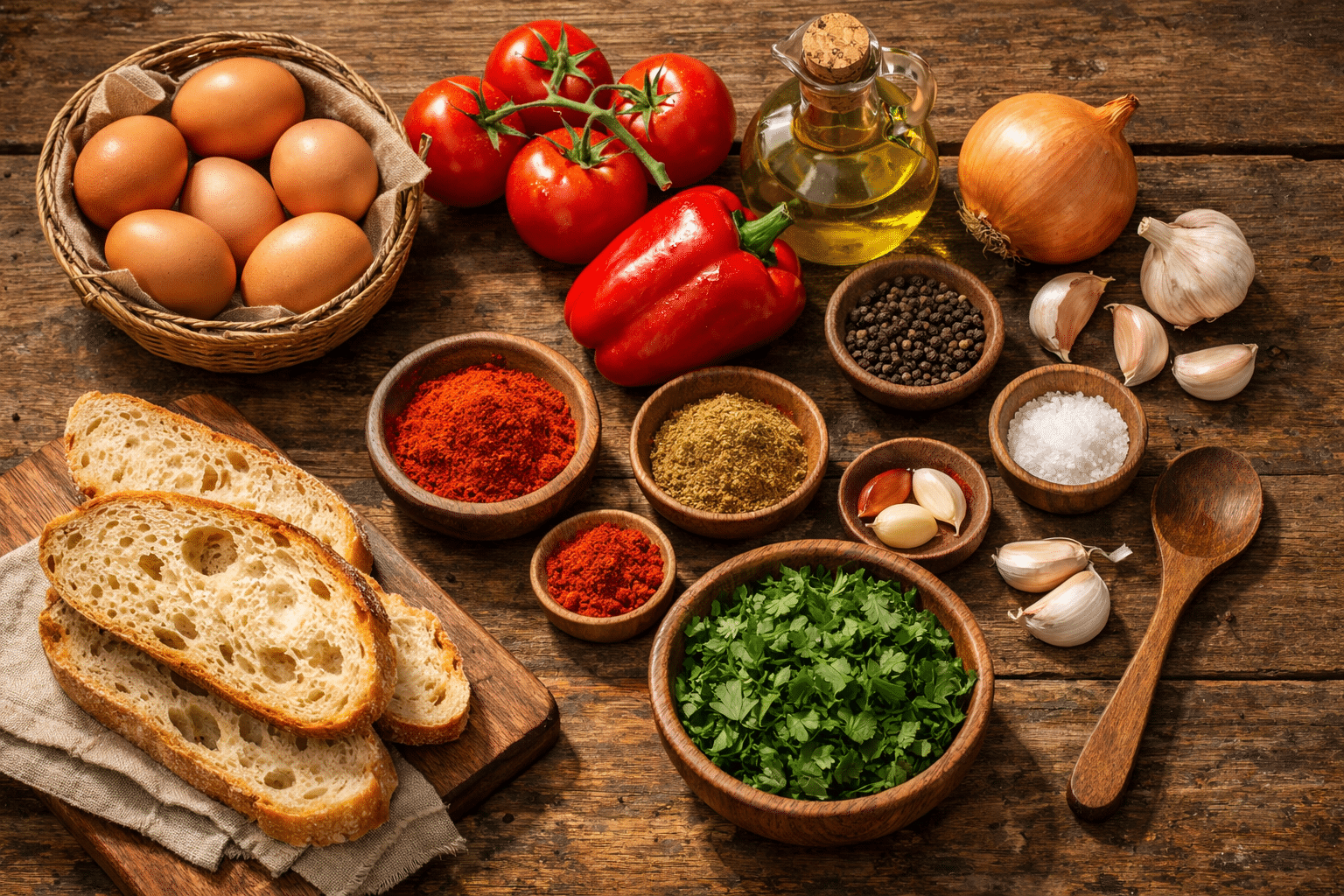 Huevos escalfados en tomates guisados Ingredientes para los huevos escalfados en tomates guisados