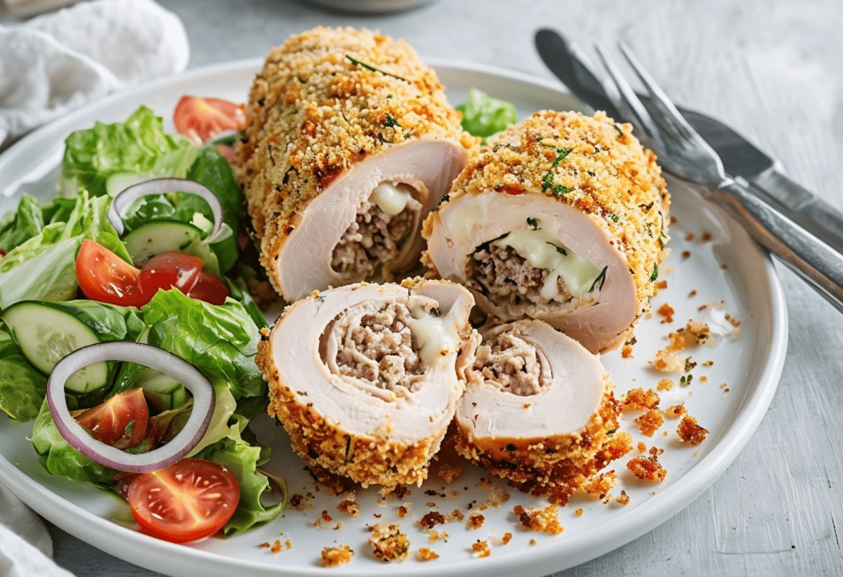 Pollo relleno de hongos con mantequilla de ajo y queso Pollo Relleno de Hongos con Mantequilla de Ajo y Queso