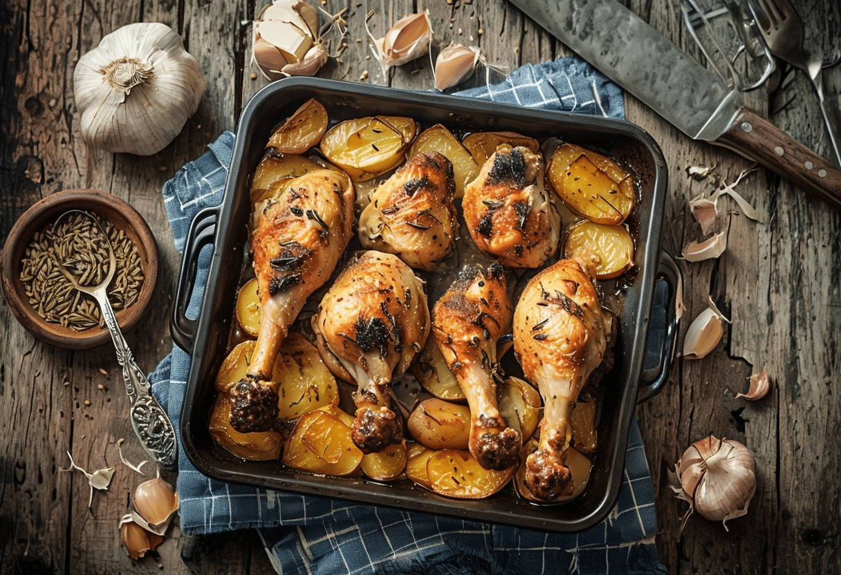 Receta con Muslos de Pollo Muslos de Pollo al Horno con Patatas y Hierbas Aromática