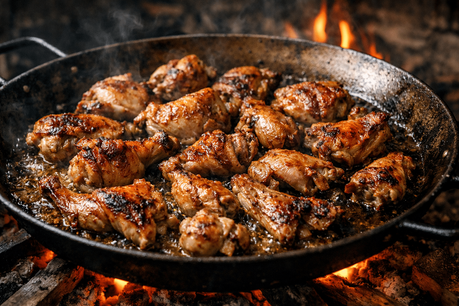 Paella valenciana tradicional sofreir la carne