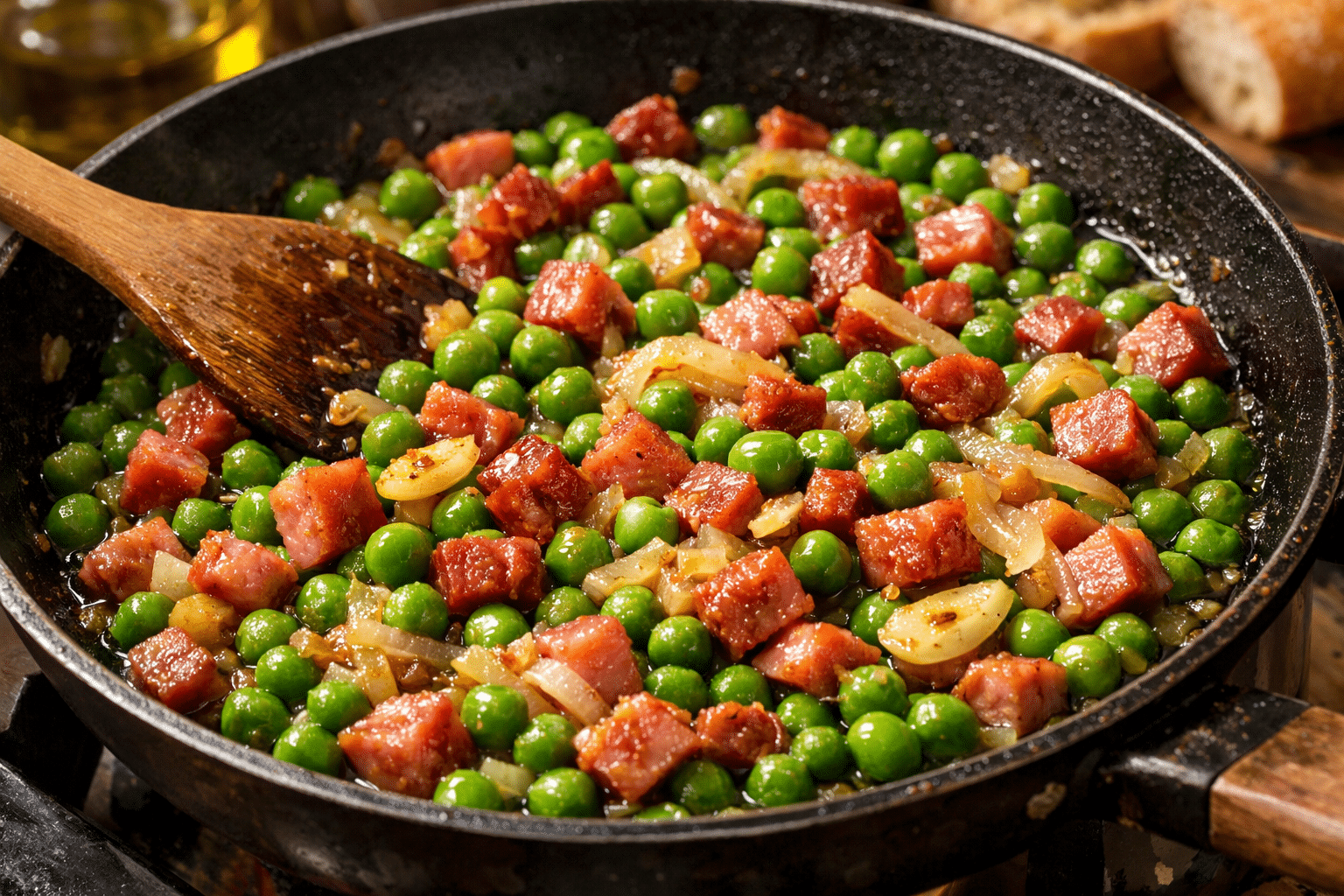 Guisantes con jamón Cocina los guisantes con jamón