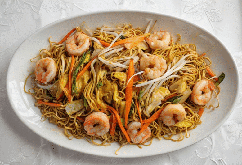 Tallarines con Gambas al estilo Chino