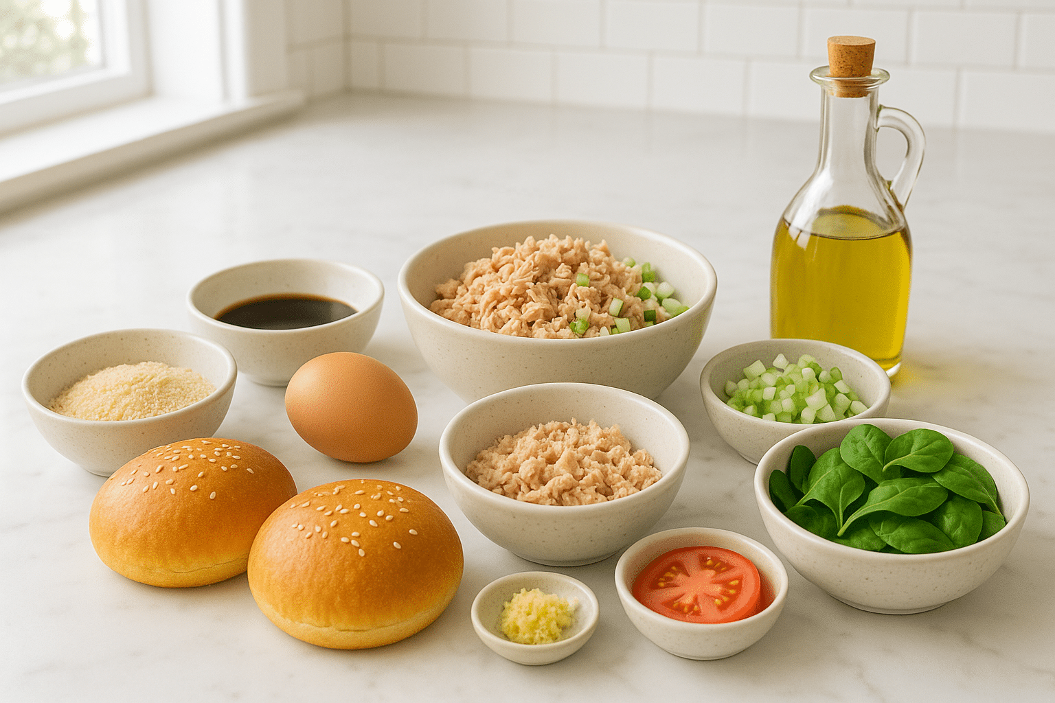 Ingredientes para la Hamburguesa de Atún con Mayonesa de Wasabi Ingredientes para la Hamburguesa de Atún con Mayonesa de Wasabi