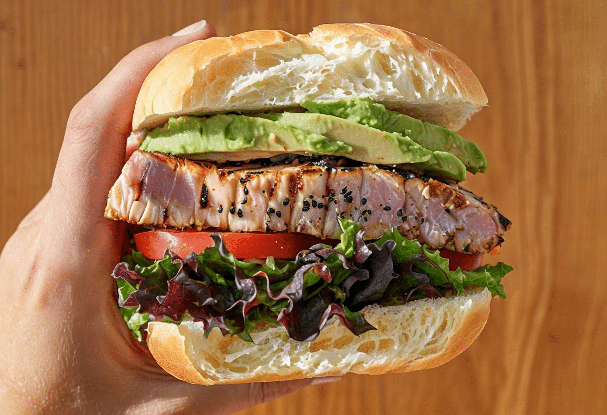 Hamburguesa de Atun con Mayonesa de Wasabi Hamburguesa de Atun con Mayonesa de Wasabi