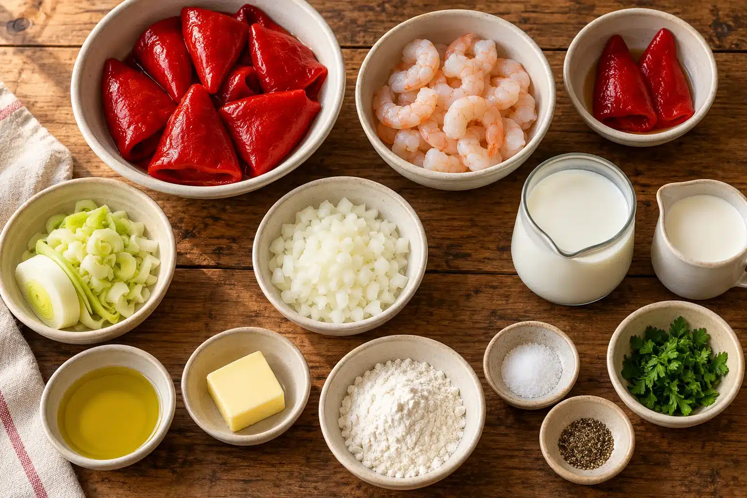 Ingredientes para pimientos del piquillo rellenos de gambas