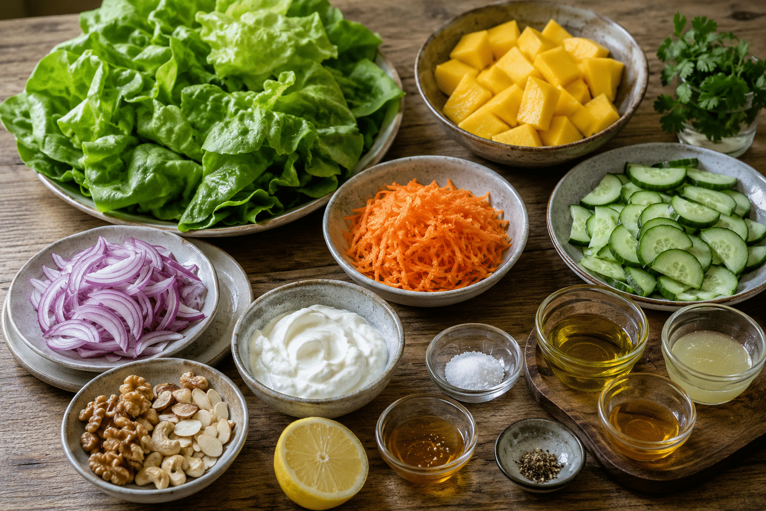 Ensalada de mango y lechuga fresca y fácil Ingredientes para ensalada de mango y lechuga