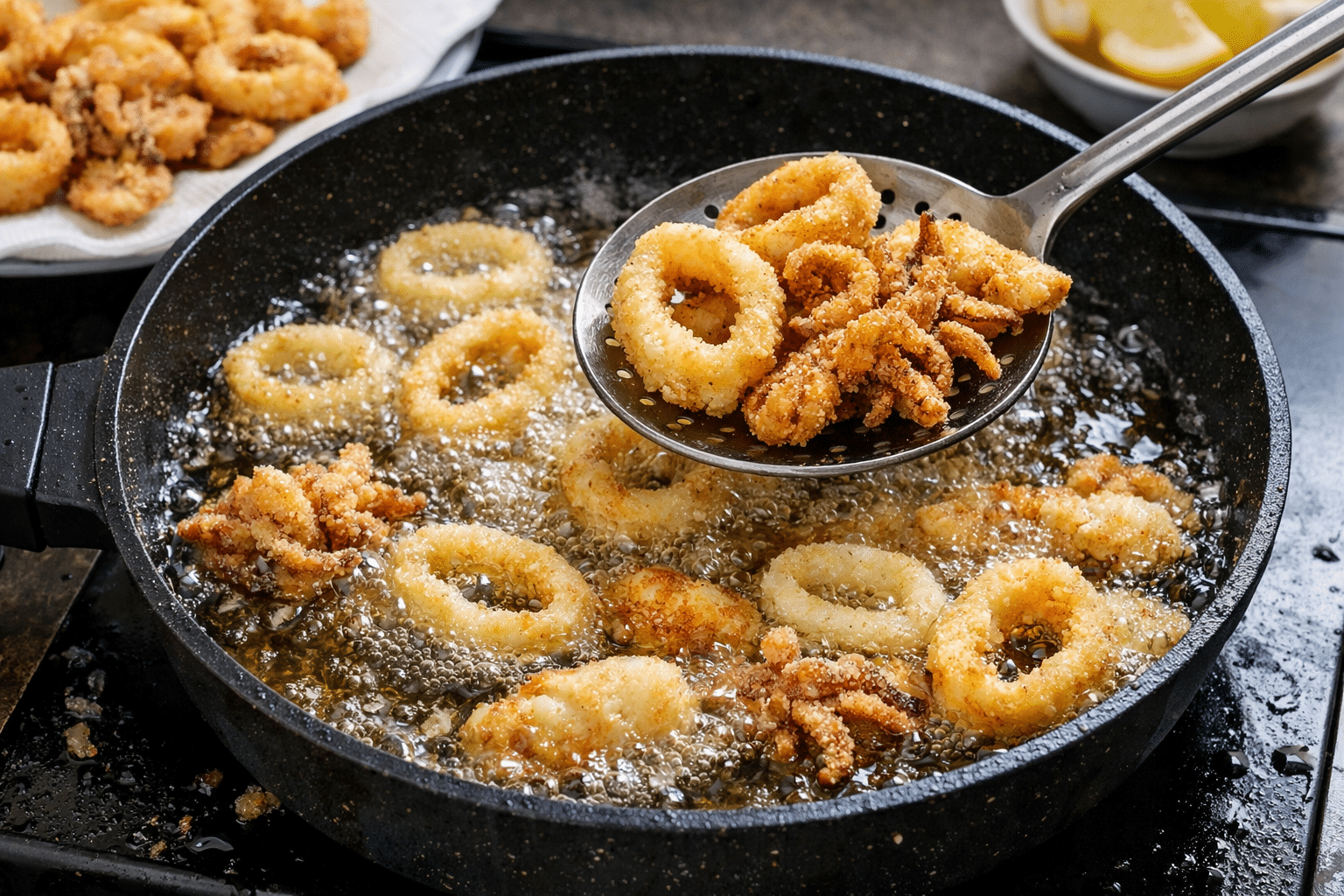 Calamar a la Andaluza freir los calamares