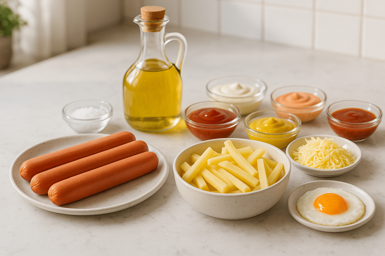 Ingredientes para preparar Salchipapa Colombiana Ingredientes para preparar Salchipapa Colombiana