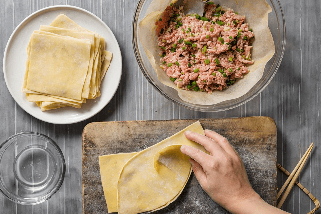 Montaje paso a paso de wan tun frito Montaje paso a paso de wan tun frito