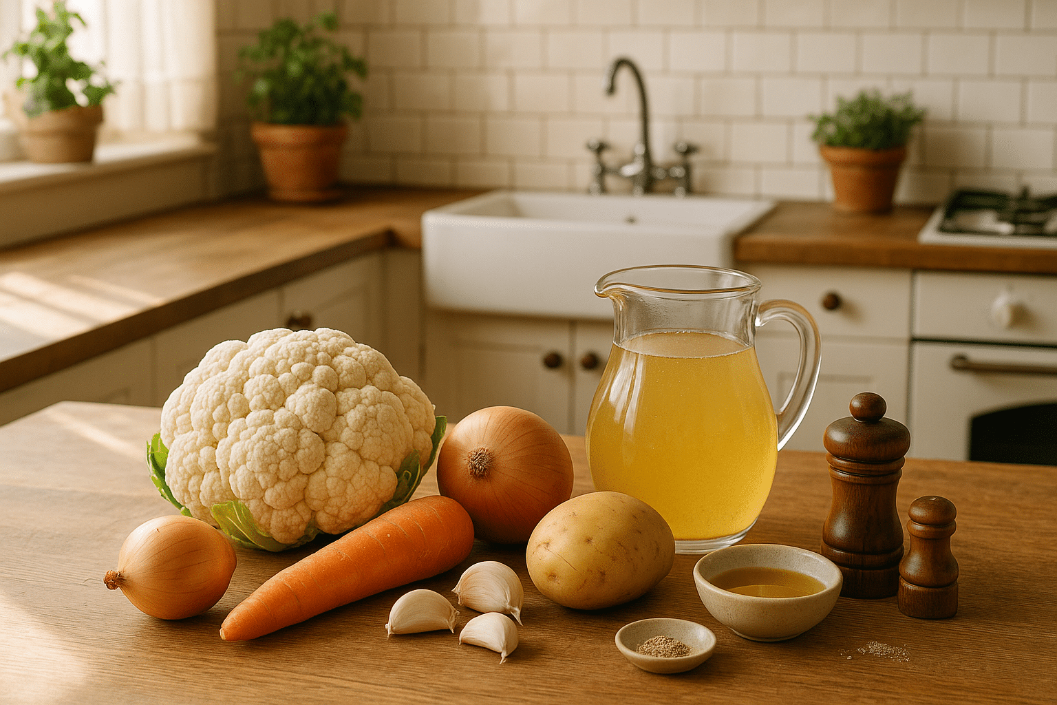 Ingredientes para la sopa de coliflor de la abuela Ingredientes para la sopa de coliflor de la abuela