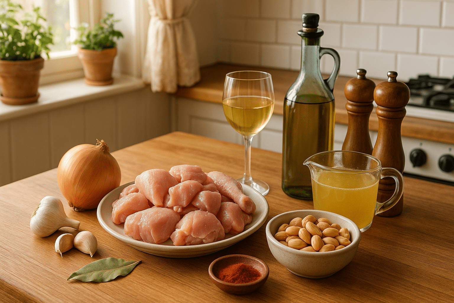 Pollo con almendras de la abuela Ingredientes para el Pollo con Almendras de la Abuela