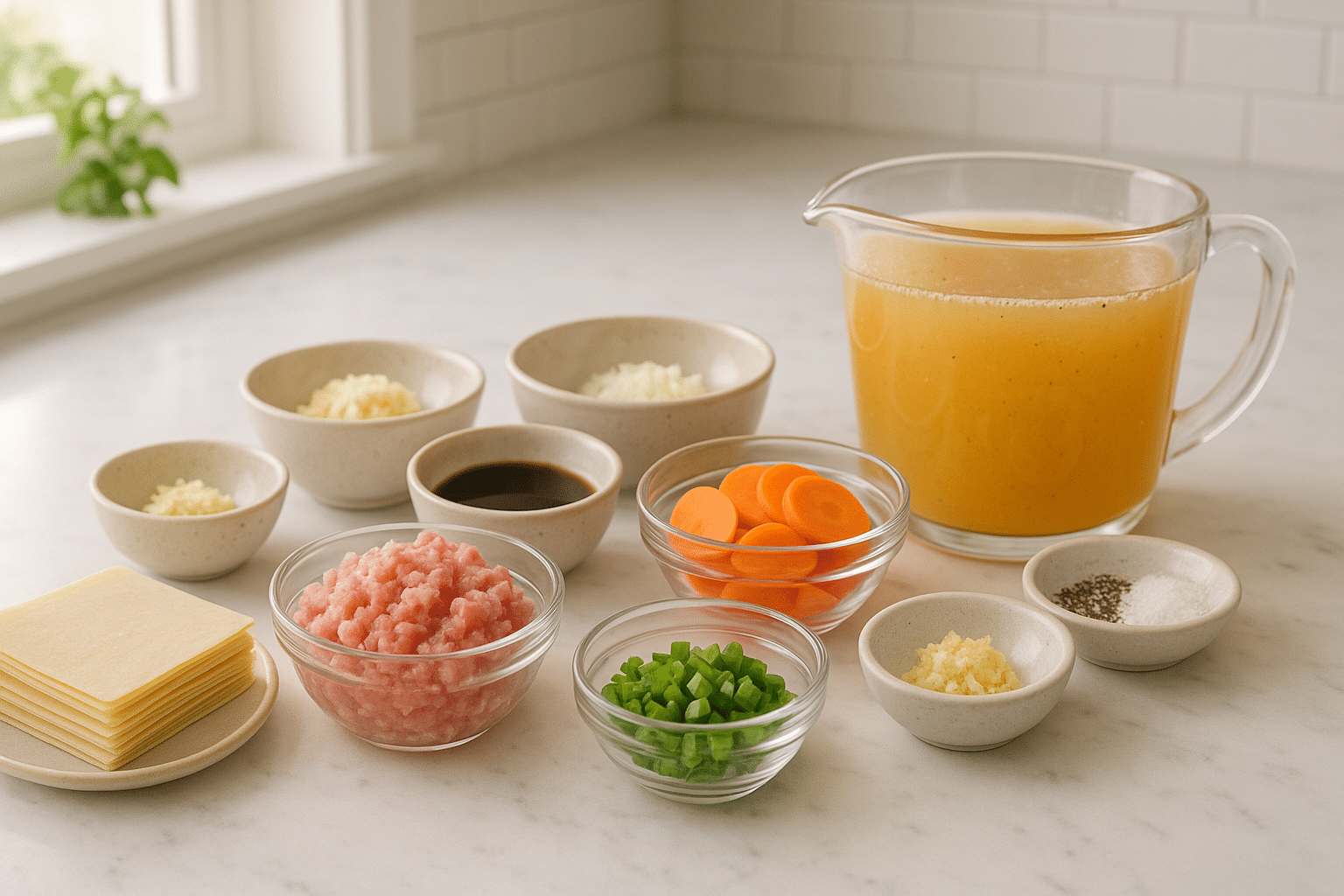 Ingredientes para hacer Sopa de Wan tun Ingredientes para hacer Sopa de Wan tun