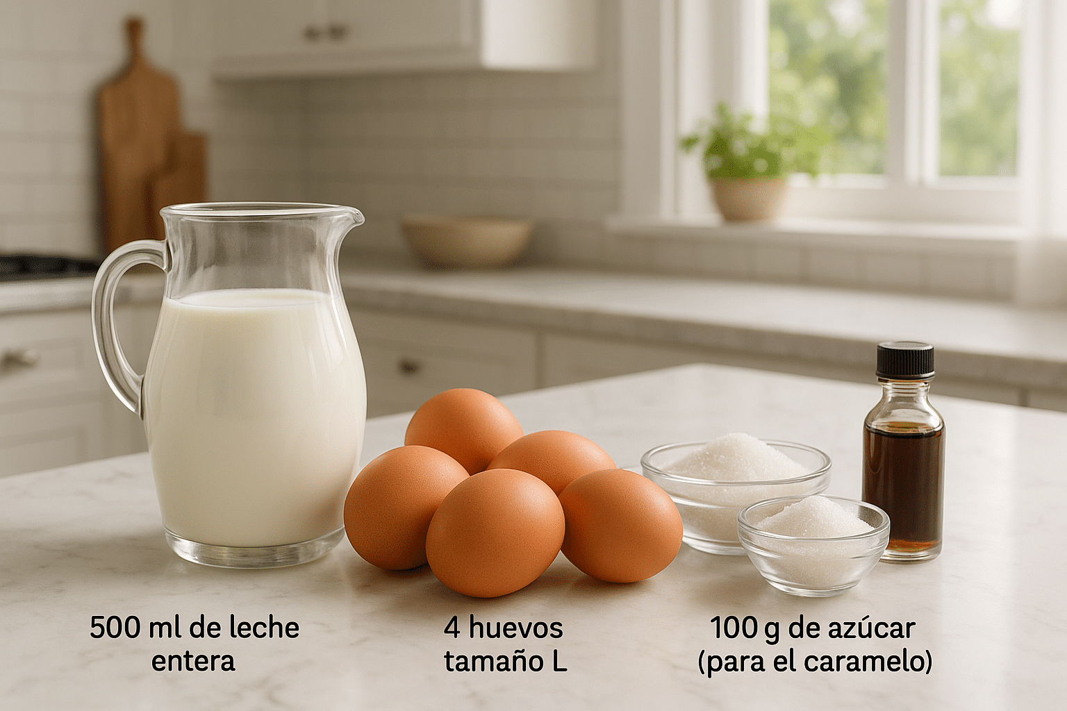 Ingredientes para el flan de huevo casero Ingredientes para el flan de huevo casero