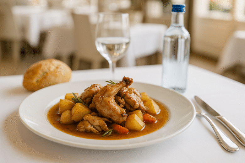 Conejo guisado jugoso tradicional