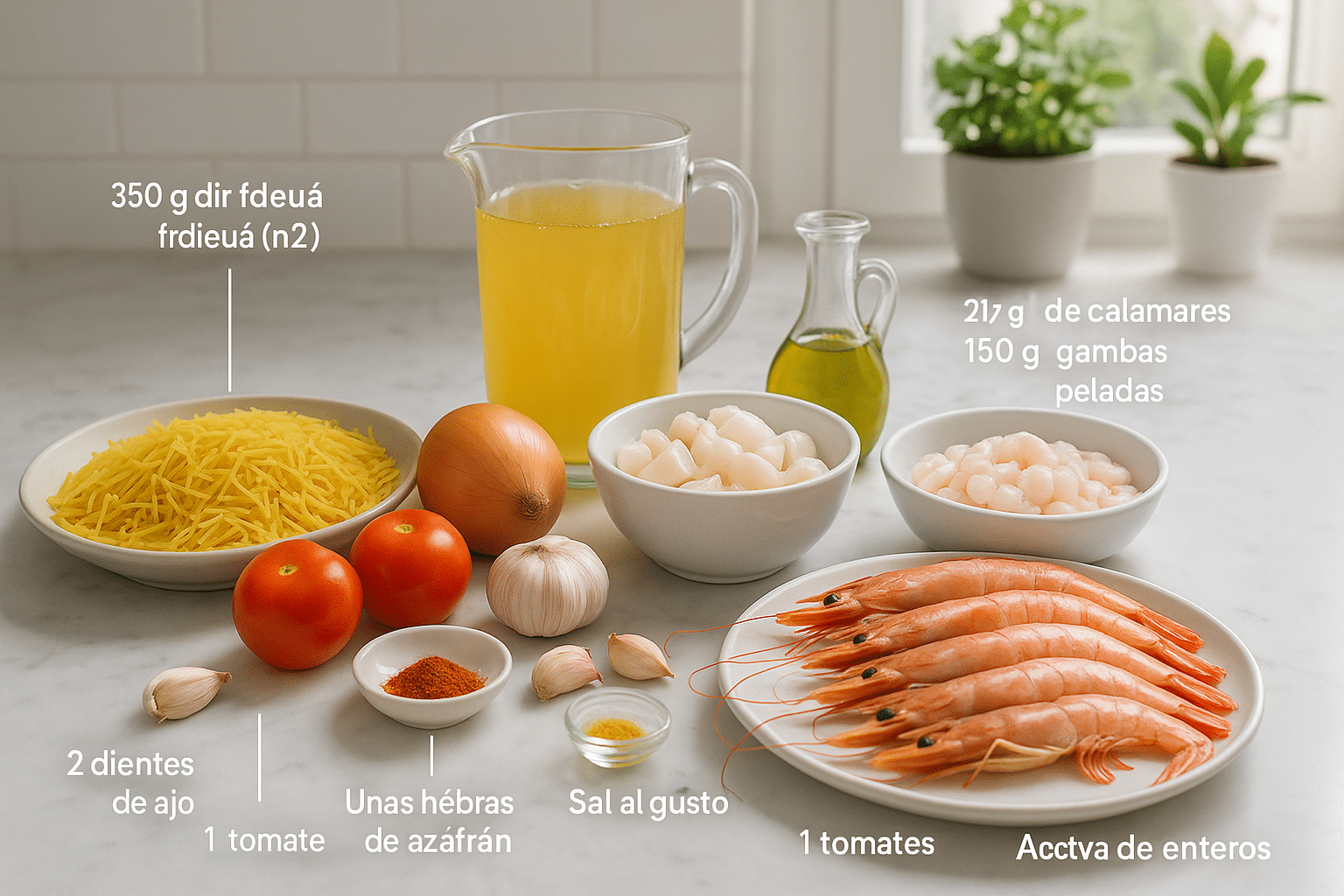 Ingredientes para la fideuá tradicional Ingredientes para la fideuá tradicional