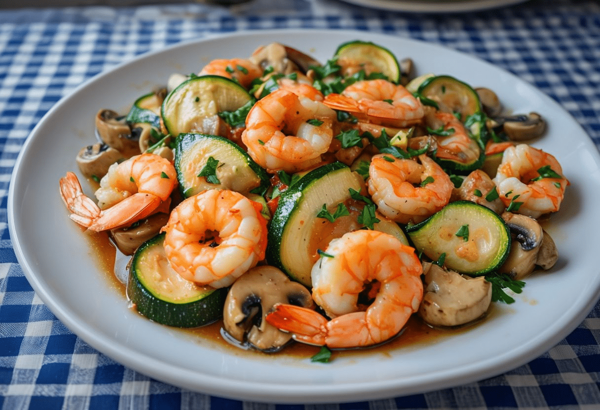 Salteado de calabacín con gambas Salteado de calabacín con gambas