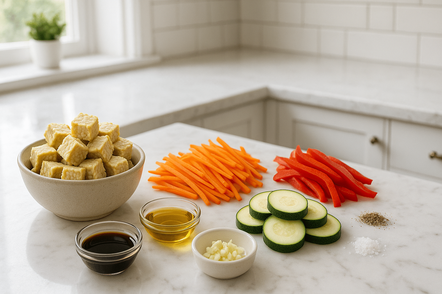 Ingredientes para el Salteado de Tempeh con Verduras Ingredientes para el Salteado de Tempeh con Verduras