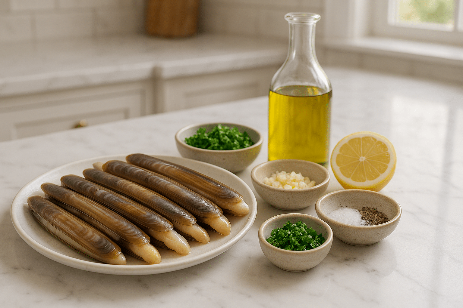 Ingredientes para las Navajas a la Plancha Ingredientes para las Navajas a la Plancha