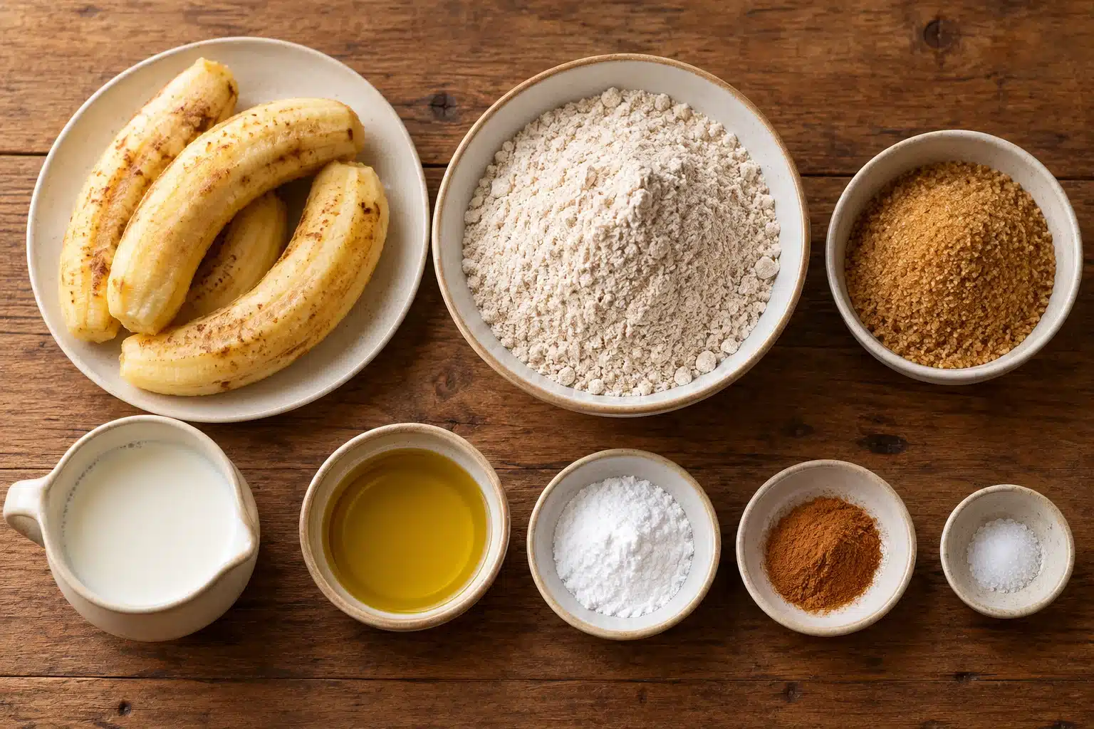 Ingredientes para bizcocho de plátano integral sin huevo