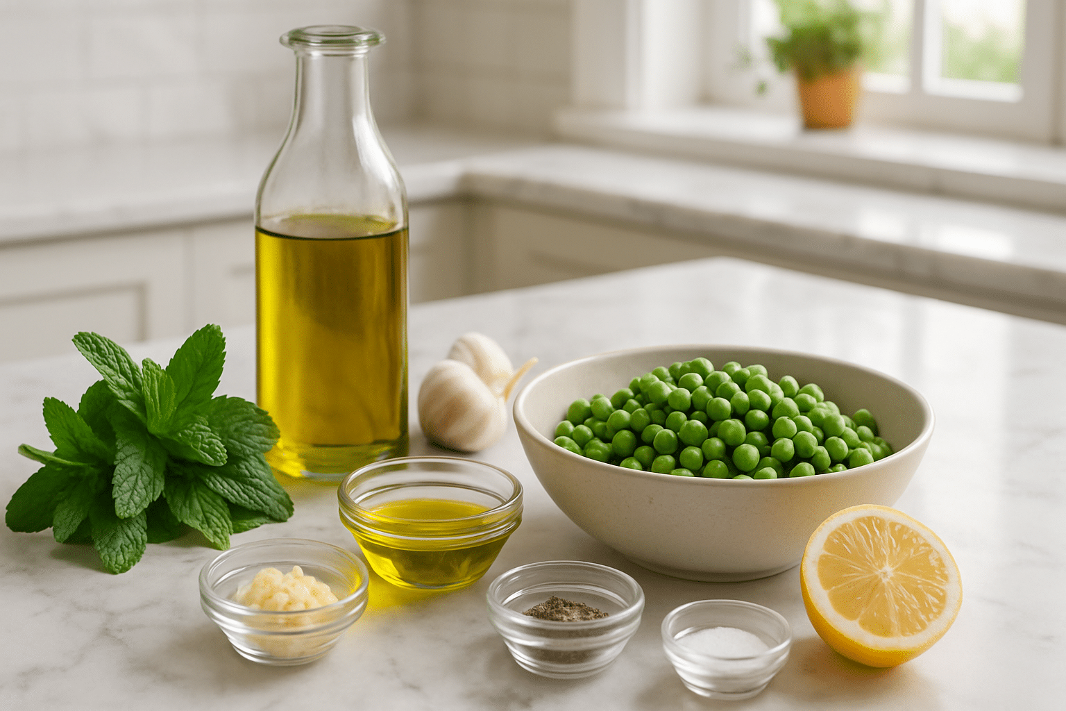 Ingredientes para los Guisantes a la Hierbabuena Ingredientes para los Guisantes a la Hierbabuena