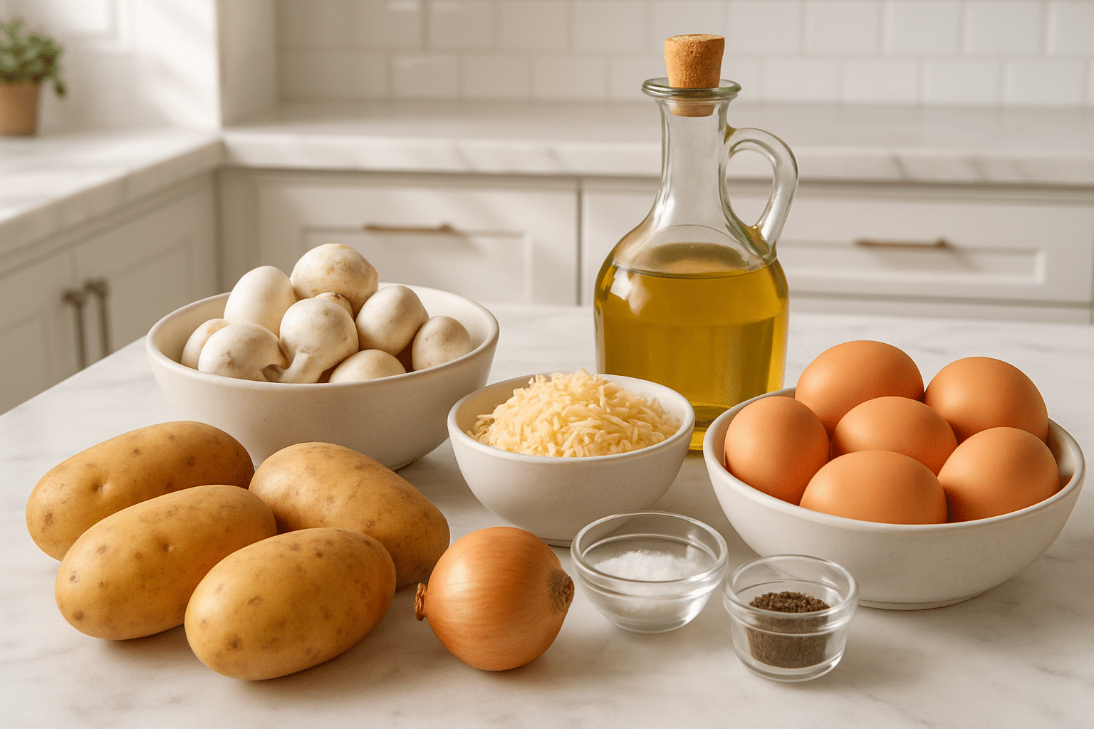 Tortilla de patatas con queso y champiñones Tortilla de patatas con queso y champiñones