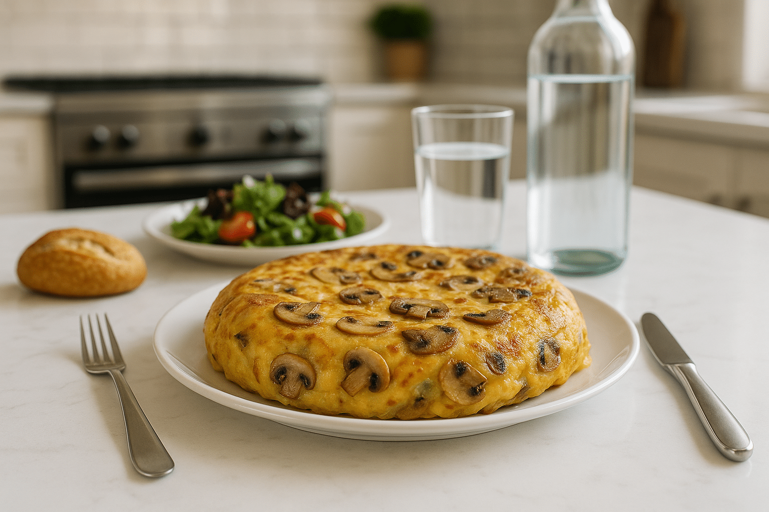Tortilla de patatas con queso y champiñones Tortilla de patatas con queso y champiñones