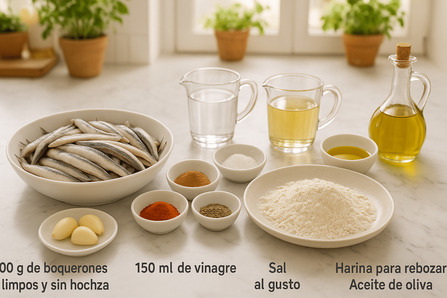 Ingredientes para Boquerones en Adobo Fritos Ingredientes para Boquerones en Adobo Fritos