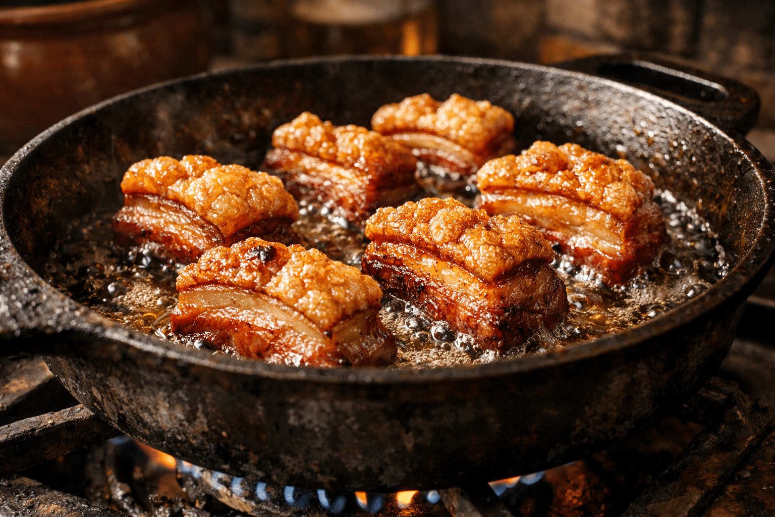 Receta de torreznos de Soria Golpe final para inflar y crujir (el momento “crack”)