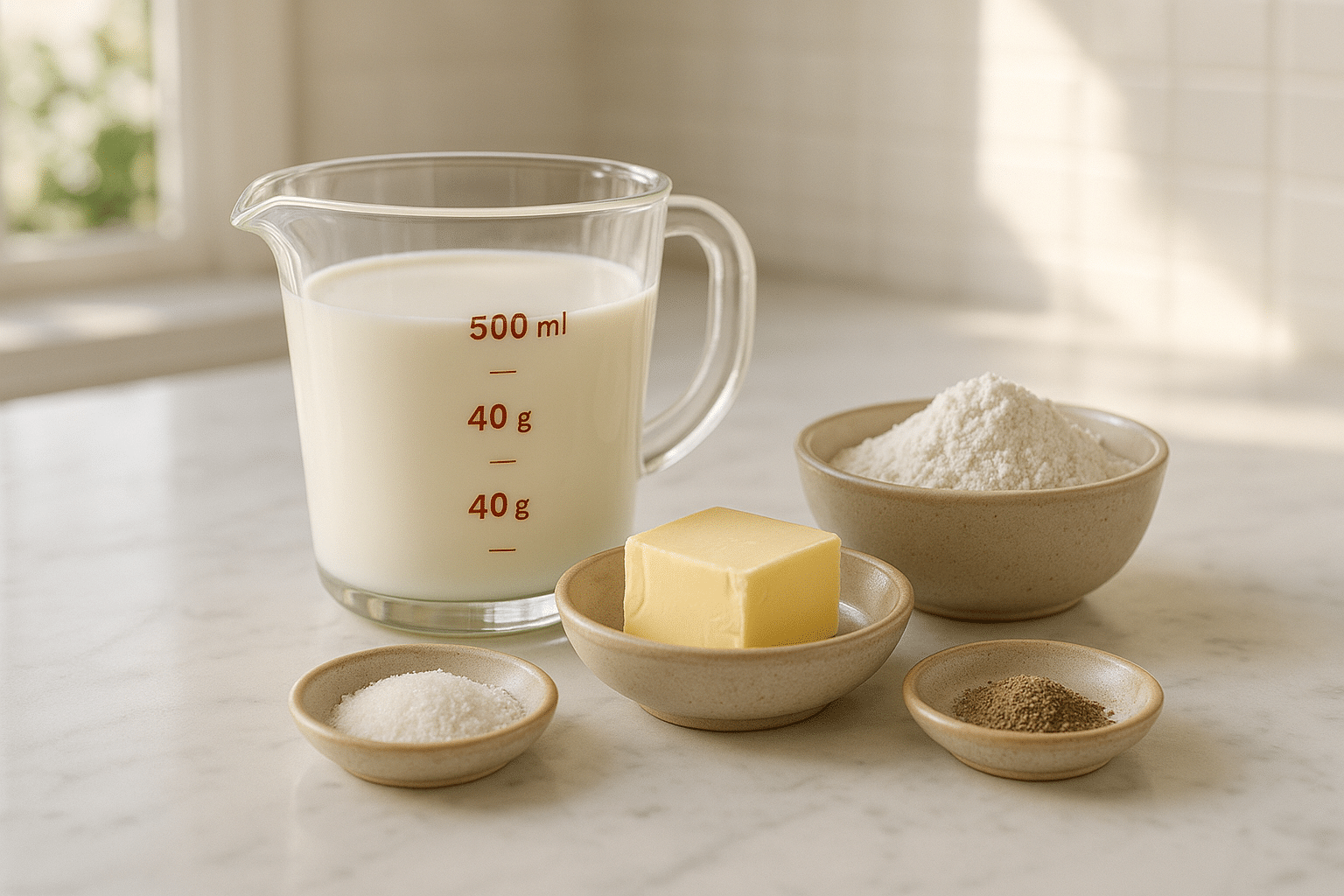 Ingredientes para preparar Salsa Bechamel Ingredientes para preparar Salsa Bechamel