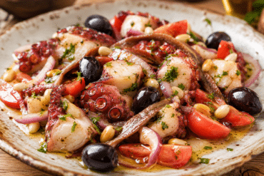 Ensalada de Pulpo con Anchoas, Aceitunas y Piñones