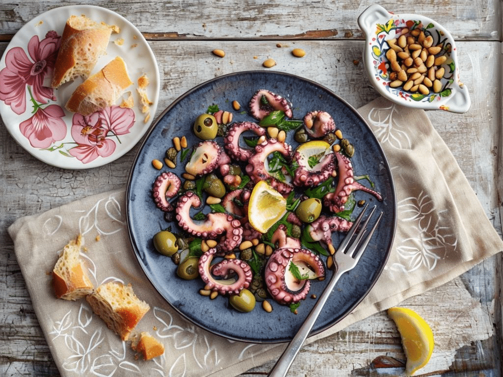 Ensalada de Pulpo con Anchoas, Aceitunas y Piñones Ensalada de Pulpo con Anchoas, Aceitunas y Piñones