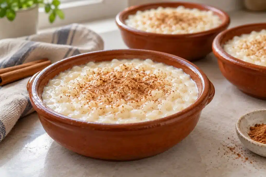 Arroz con leche presentado para servir
