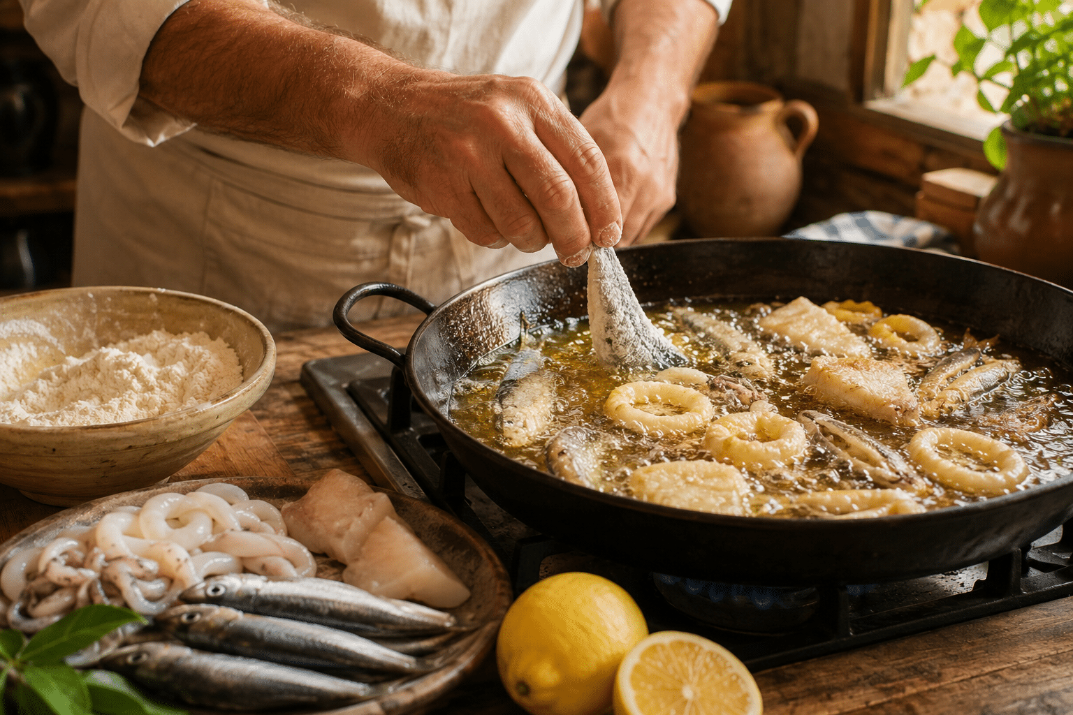 Fritura Malagueña Freír en tandas pequeñas